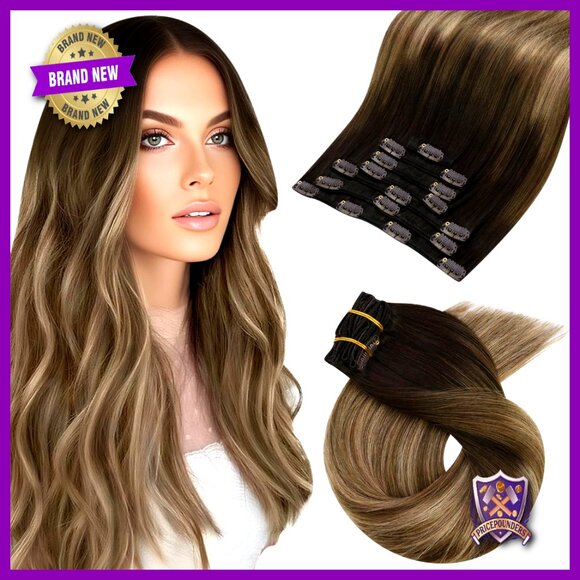 Real Human Hair Clip-In Extensions 18 Inch 7 Piece Set 120g Volume